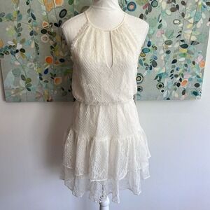 NWT Parker Mini Dress Off White Women's Sz Small Tiered Lace Keyhole Sleeveless